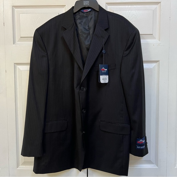 NWT Stafford 100% Wool Mens Black Pinstripe Suit Size 50R - Picture 10 of 14